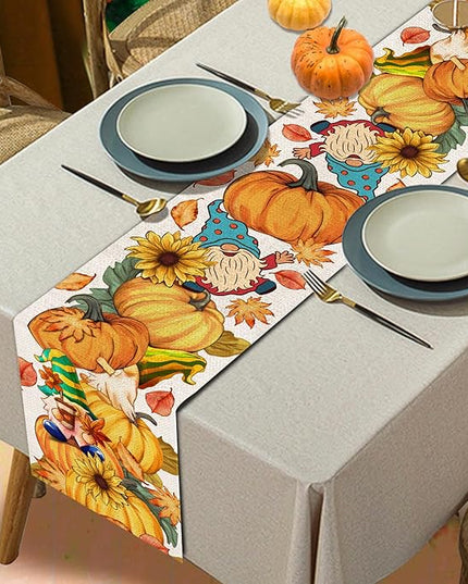 Fall Table Runner 72 Inches Long Autumn Table Runner Pumpkins Maple Leaves Gnome Fall Theme Decor for Kitchen Dining Table Home Party Decorations Unibyby