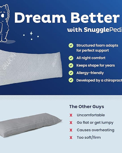 Snuggle-Pedic Long Body Pillow for Adults - Big 20x54 Pregnancy Pillows w/Shredded Memory Foam & Cooling Pillow Cover - Cuddle Firm Maternity Side Sleeper Pillow Insert to Hug for Bed - Grayy - LeafyLoom