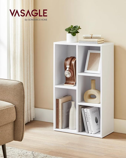 VASAGLE Bookcase, Bookshelf with 5 Compartments, Freestanding Shelves and Cube Organizer, Display Shelf for Small Spaces, for Living Room, Bedroom, and Home Office, White ULBC25WT - LeafyLoom