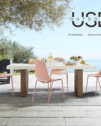 COLAMY Stackable Dining Chairs Set of 4, Indoor Outdoor Dining Room Side Chairs with Metal Legs, Modern Plastic Patio Chairs for Home/Kitchen/Office/Resturant/Bistro/Cafe, Pink - LeafyLoom