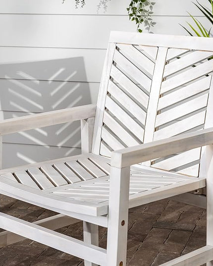 Walker Edison AZWC2VINWW Avalon Chevron Solid Acacia Wood Outdoor Chair, White Wash - LeafyLoom