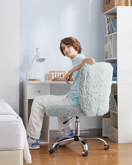 Faux Fur Rolling Task Chair, Gray - LeafyLoom