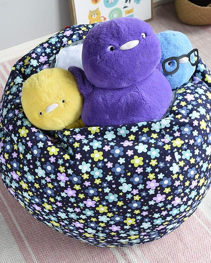 YuppieLife Kids Storage Bean Bag Cover（No Filling） Toy Organizer|Carrying Handle Sofa|Available for Kids and Teenager|Cuddle Chair|Machine Washable and Durable（38“,Blue Flowers） - LeafyLoom