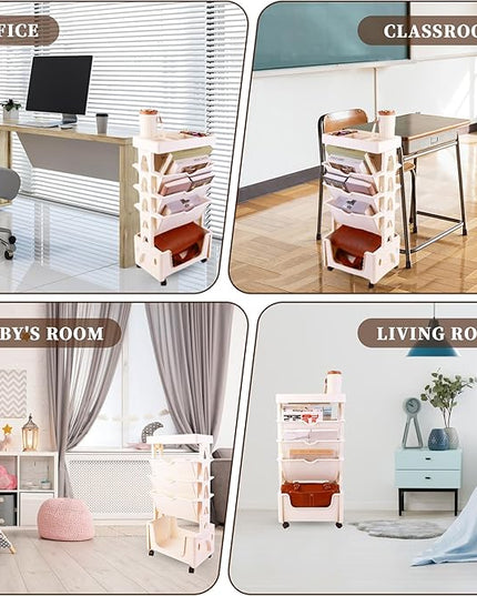 5 Tier Book Rack Storage Bookshelf, Removable Movable Unique Bookcase, Mobile Bookshelf with Wheels Utility Organizer Bookshelves for Kids Children Students Study in Bedroom Living Room School (Khaki) - LeafyLoom
