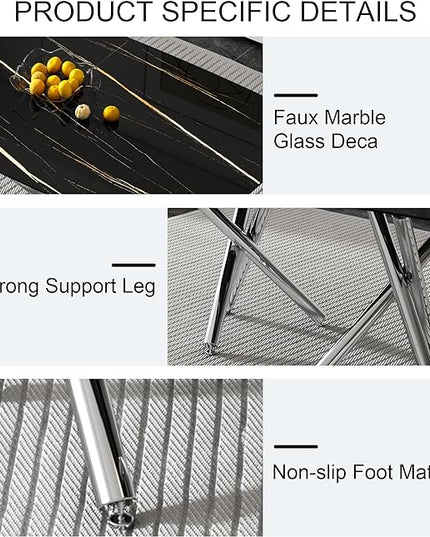 NicBex Large Modern Minimalist Rectangular Dining Table with 0.39 "Imitation Marble Black Tabletop and Silver Metal Legs for Kitchens, Living Rooms, Conference Rooms, and Banquet Halls, Black - LeafyLoom