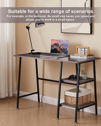VECELO 43 Inch Computer Desk Writing Study Work Office Table Modern desk with shelves wooden desk for Home Bedroom,Brown Desk - LeafyLoom