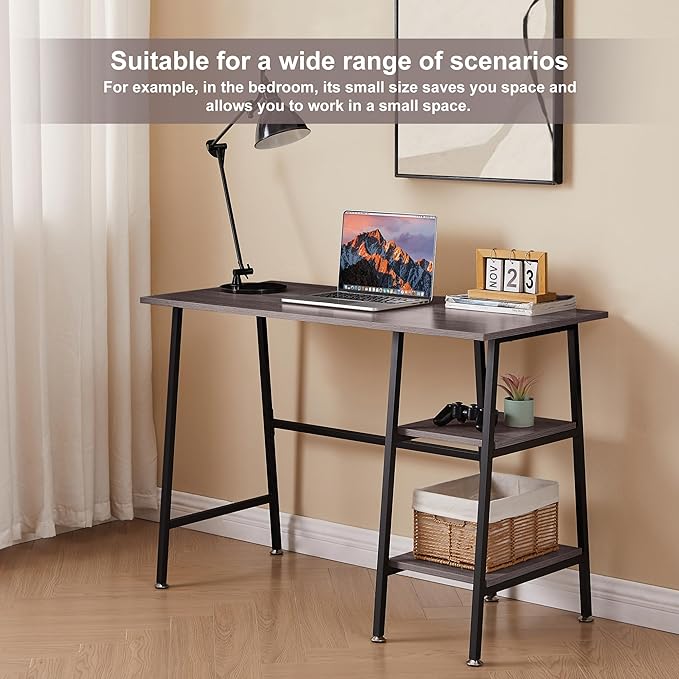 VECELO 43 Inch Computer Desk Writing Study Work Office Table Modern desk with shelves wooden desk for Home Bedroom,Brown Desk - LeafyLoom