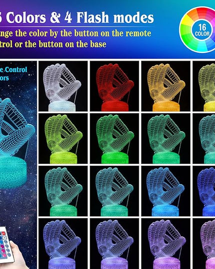 Baseball Night Light,Baseball Gifts for Boy, 3D Baseball Lamp,Kids Bedside Lamp,16 Color Change Decor Lamp with Remote & Smart Touch, Gifts for Christmas Birthday Boys Men Girls - LeafyLoom
