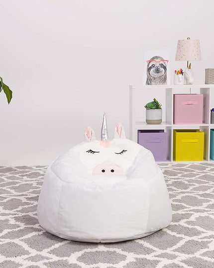 Posh Creations Cute Soft and Comfy Bean Bag Chair for Kids, Large, Animal - White Unicorn - LeafyLoom
