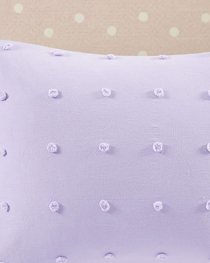 Callie Cotton Jacquard Weave Colorful Pom Pom Kids Comforter sets, Down Alternative Shabby Chic All Season Girls Bedding, Bedroom Decor, Twin/Twin XL, Lavender 4 Piece - LeafyLoom