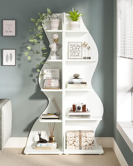 Small Corner Shelf, Modern 5-Tier Wall Corner Bookshelf, Stylish Bookcase Storage Rack for Small Space,Living Room. Bedroom - LeafyLoom