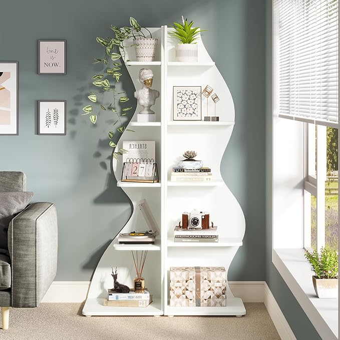 Small Corner Shelf, Modern 5-Tier Wall Corner Bookshelf, Stylish Bookcase Storage Rack for Small Space,Living Room. Bedroom - LeafyLoom
