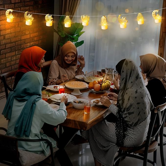 6Pcs Ramadan Mini Lantern Lights Decoration, Moon Castle Lighthouse Eid Mubarak Lamp Battery Included Plastic LED Night Light for Eid Ramadan Party Home Indoor Outdoor Bedroom Tabletop Decor - LeafyLoom