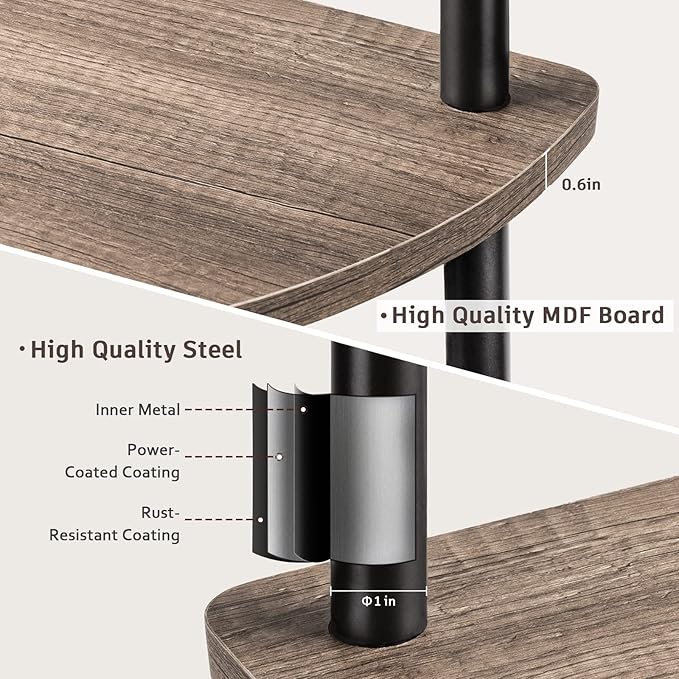 5-Tier Industrial Corner Shelf, Open Ladder Vintage Corner Bookshelf Stand, Wood and Metal Corner Bookcase, Leaning Modern Book Case for Office Home Living Room Bedroom Bathroom - Oak Gray - LeafyLoom