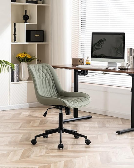 YOUNIKE Olive Armless Office Chair Swivel Desk Chair with Wheels Rolling Task Chair with Back Upholstered Leather Computer Gaming Chair Height Adjustable Modern Ergonomic Wide Seat - LeafyLoom
