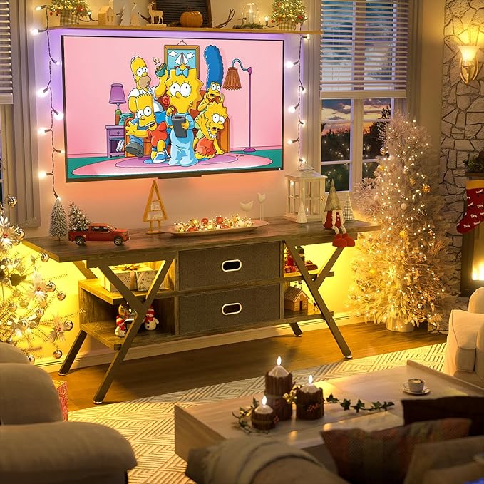 TV Stand for 55''/65'' TV - LED TV Stands with Power Outlets for Living Room, TV Entertainment Center with Storage, Modern Gaming TV Stand with Drawers for Bedroom, Entertainment Stand 55 Inch, Gray - LeafyLoom