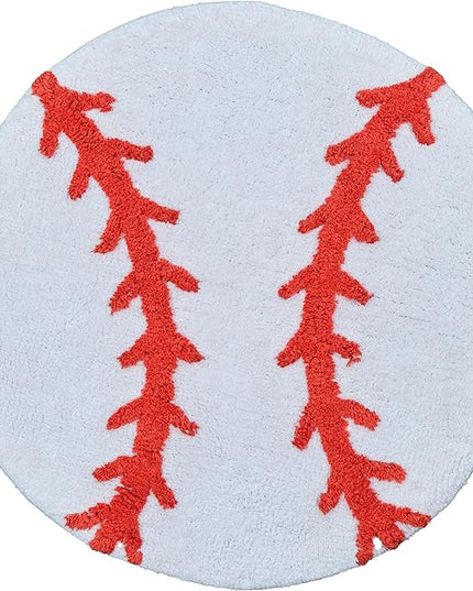 Hand Tufted Baseball Bedroom or Bathroom Rug - 25 in. Round; 100% Cotton Kids Bathroom Mat; Decorative Kids Area Rug - LeafyLoom