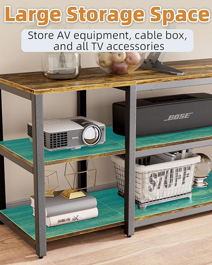 Aquzee Large TV Stand for up to 85 Inch TVs, Under TV Console Table with 3-Tier Shelves, Industrial Retro TV Cabinet and Entertainment Center for Living Room, Bedroom, Gaming Room - LeafyLoom