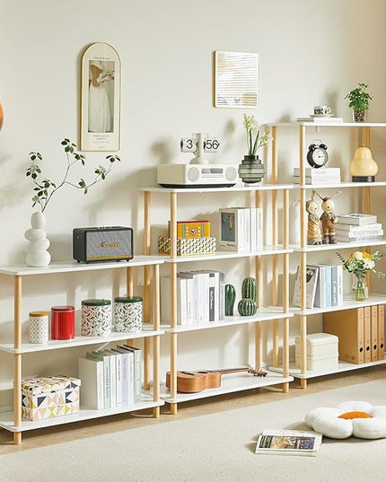 IBUYKE 5-Tier Wooden Open Bookcase - Modern Freestanding Bookshelf Storage Organizer,Standing Shelf Units,Multifunctional Display Stand for Bedroom, Living Room & Home Office,White WBC005W - LeafyLoom