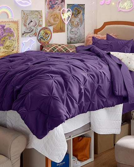 Bedsure Twin XL Comforter Set - Extra Long 5 Pieces Dorm Room Essentials, Pinch Pleat Bed in a Bag with Comforter, Sheets, Pillowcase & Sham - LeafyLoom