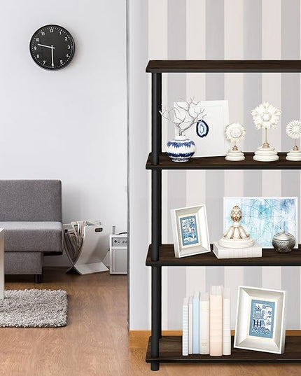Furinno Turn-N-Tube 4-Tier Multipurpose Shelf Display Rack, Round Tubes, Columbia Walnut/Black - LeafyLoom