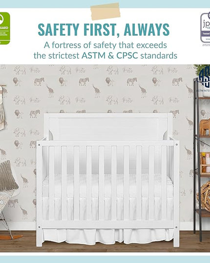 Bellport 4 in 1 Convertible Mini/Portable Crib In White, Non-Toxic Finish, Made of Sustainable New Zealand Pinewood, With 3 Mattress Height Settings - LeafyLoom
