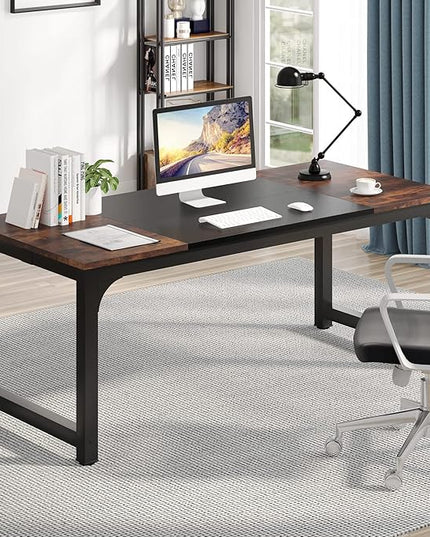 Tribesigns Modern Computer Desk, 70.8 x 31.5 inch Large Office Desk Computer Table Study Writing Desk Workstation for Home Office, Black Metal Frame - LeafyLoom