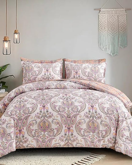 Yiran 7 Pieces Paisley Comforter Set Bed in a Bag Boho Floral Comforter Soft Microfiber Paisley Bedding Set Queen Size 90"×90"(1 Comforter,2 Pillowcases,2 Pillow Shams,1 Flat Sheet,1 Fitted Sheet) - LeafyLoom