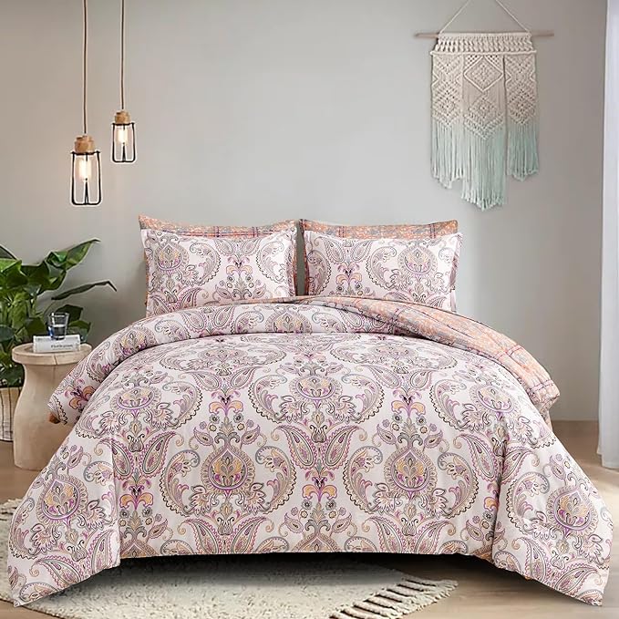 Yiran 7 Pieces Paisley Comforter Set Bed in a Bag Boho Floral Comforter Soft Microfiber Paisley Bedding Set Queen Size 90"×90"(1 Comforter,2 Pillowcases,2 Pillow Shams,1 Flat Sheet,1 Fitted Sheet) - LeafyLoom