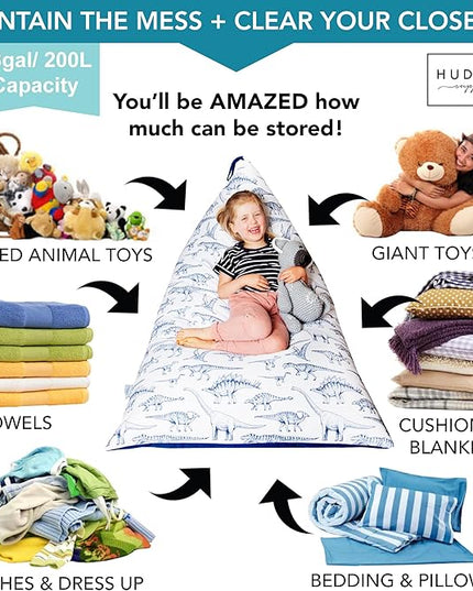 Huddle Designer Stuffed Animal Bean Bag Storage Washable XL Cover -The Original Bean Bag for Stuffed Animals Storage Premium Stuffed Animal Storage Bean Bag for Kids | Strong Zipper, Thick Canvas - LeafyLoom
