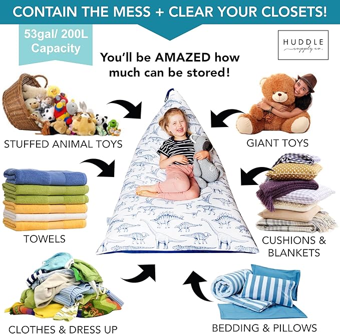 Huddle Designer Stuffed Animal Bean Bag Storage Washable XL Cover -The Original Bean Bag for Stuffed Animals Storage Premium Stuffed Animal Storage Bean Bag for Kids | Strong Zipper, Thick Canvas - LeafyLoom
