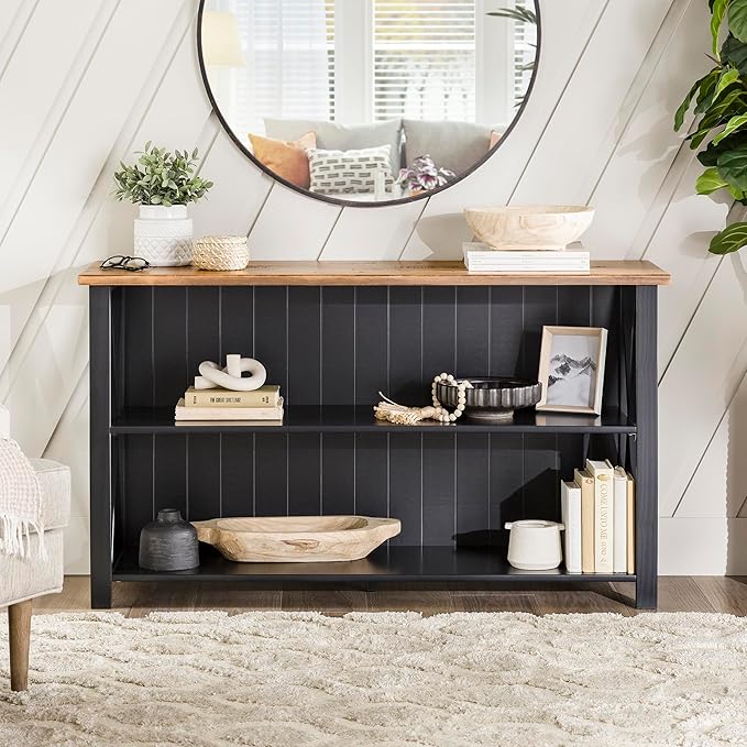 Walker Edison 2 Tier Modern Farmhouse Wood Bookcase Bookshelf Storage Home Office Storage Cabinet, 52 Inch, Black - LeafyLoom