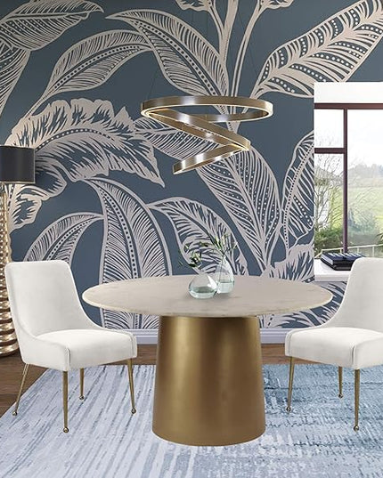 Meridian Furniture Owen Collection Modern | Contemporary Velvet Upholstered Dining Chair with Polished Gold Legs, Set of 2, 24" W x 21" D x 34.5" H, Cream - LeafyLoom