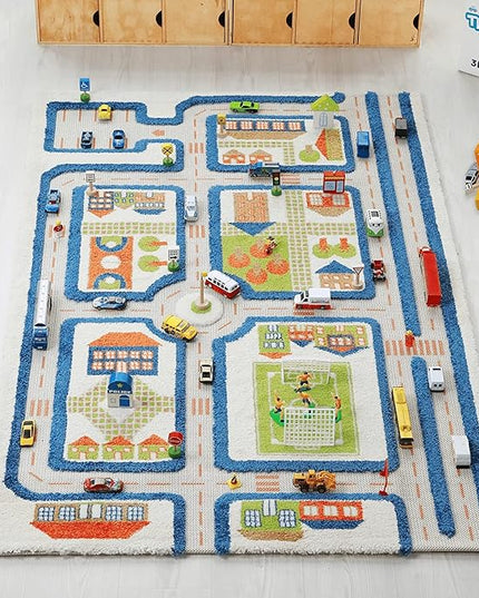 IVI 3D Play Carpets, 71 x 52.5 Inch, Traffic Educational Toddler Mat Rug for Bedroom, Kids Den, or Playroom, Large - LeafyLoom
