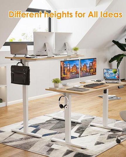 STARY Electric Adjustable Height Sit Stand Home Office Desk with Splice Board, 48x24, Castin Oak Desktop/White Frame - LeafyLoom