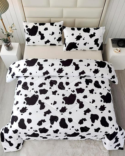 SDY 3 Pieces Milk Cow Print Stuff Bedding Comforter Set with 2 Pillowcases for Kids Teens Girls Women, Microfiber, Easy Wash, Light Breathable Cozy White Base Cute Milk Cow Pattern, Twin Size - LeafyLoom