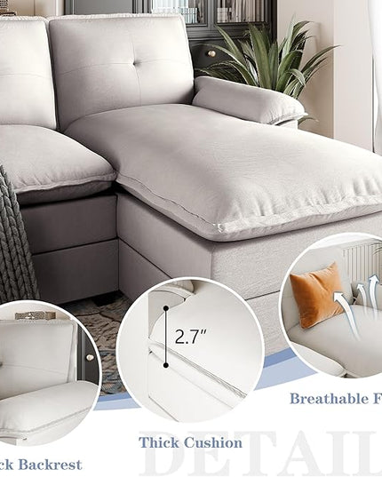 Shintenchi 110" Modular Sectional Couches for Living Room, U-Shaped Sofa Couch with Double Chaise, 4 Seat Sofa Sets with Thick Cushion & Soft Backrest, Creamy White - LeafyLoom