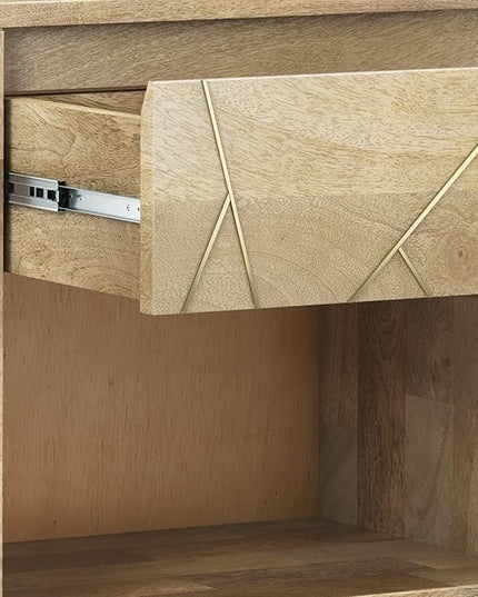 SIMPLIHOME Jager SOLID MANGO WOOD 22 Inch Wide Mid Century and Contemporary Style Bedside Nightstand Table in Natural, for The Living Room and Bedroom - LeafyLoom