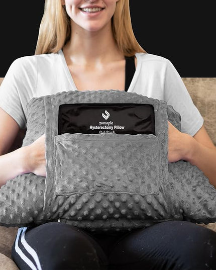 Zomaple Hysterectomy Pillow- Super Comfy Shock Absorbing Hysterectomy Recovery Pillow with 2 Pockets and Gel Pack- Tummy Pillow with Hands Placement Pouch - LeafyLoom
