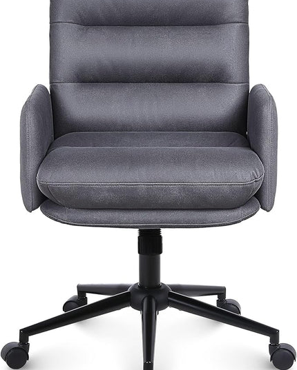 Adjustable Home Office Chair, Modern Mid Back Computer Desk Chair with Wheels, Ergonomic Upholstered Swivel Chair, Grey - LeafyLoom