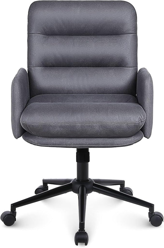 Adjustable Home Office Chair, Modern Mid Back Computer Desk Chair with Wheels, Ergonomic Upholstered Swivel Chair, Grey - LeafyLoom