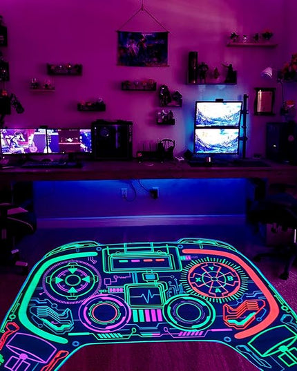 Gaming Rug for Boys Room Decor, Gamer Rugs Glow in The Blacklight Video Game Carpet Teens Playroom Non-Slip Area Rug Game Bedroom Floor Casual Mat (60"x39") - LeafyLoom