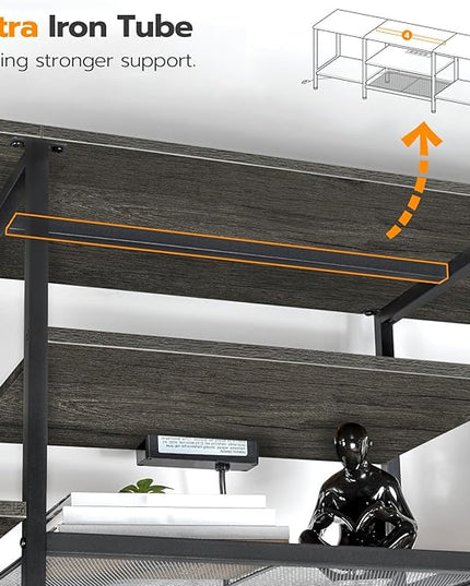 HOOBRO TV Stand with Power Outlets to 75 Inches, TV Console Table with Open Storage Shelves Cabinet, Industrial Media Entertainment Center for Living Room Bedroom, Charcoal Gray and Black BC60DS01 - LeafyLoom