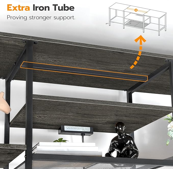 HOOBRO TV Stand with Power Outlets to 75 Inches, TV Console Table with Open Storage Shelves Cabinet, Industrial Media Entertainment Center for Living Room Bedroom, Charcoal Gray and Black BC60DS01 - LeafyLoom