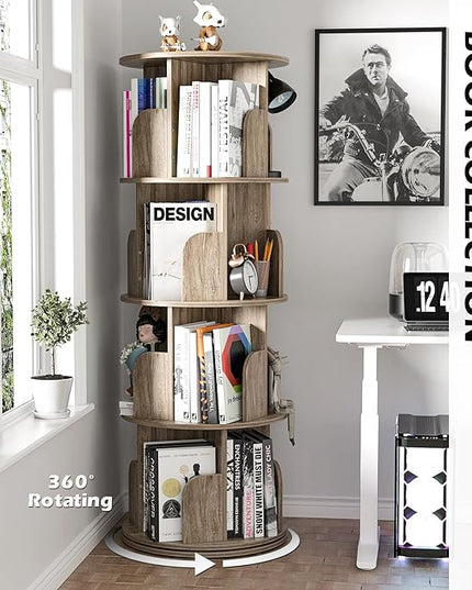 Nisorpa 4 Tier Rotating Bookshelf, 360° Revolving Bookcase Wood Rotating Stackable Shelves Floor-Standing Storage Display Rack Used in Bedrooms Living Rooms Study Office (52"x18"x18") - LeafyLoom