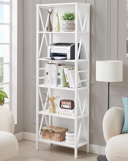 HOMISSUE Bookshelf, 6-Tier Tall Bookshelf, Rustic Wood Metal Bookshelves and Bookcases, Freestanding Open Bookshelf, Industrial Bookcase for Home Office, Living Room and Bedroom, White - LeafyLoom