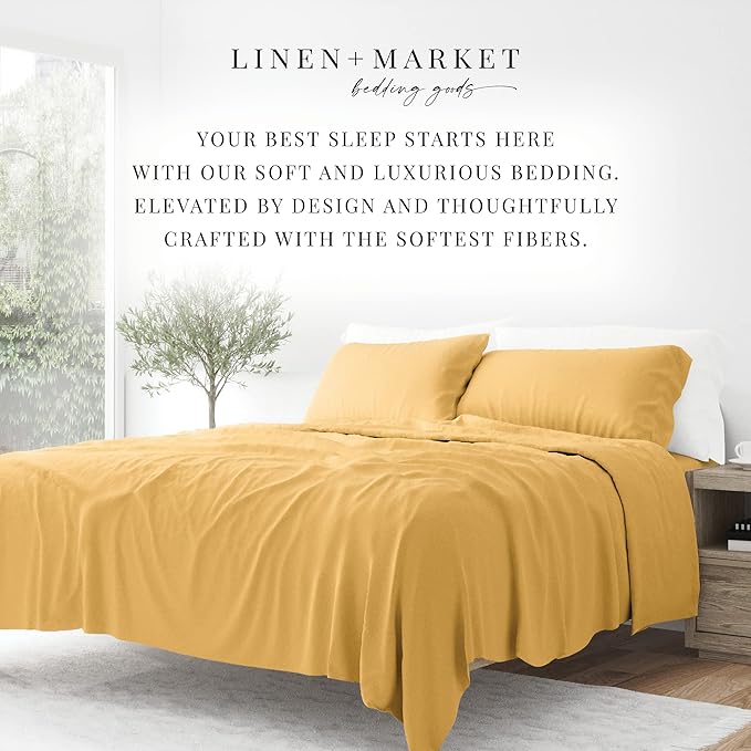 Linen Market Bed Sheets for King Size Bed (Gold) - Sleep Better Than Ever with These Soft and Cooling King Sheets - Deep Pocket Fits 16" Thick Beds - 4 Piece King Sheet Set. - LeafyLoom
