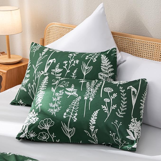 JANZAA Twin Emerald 2 PCS Bedding Sets Floral Comforter Set Plant Flowers Printed on Soft Comforter Set for All Season - LeafyLoom