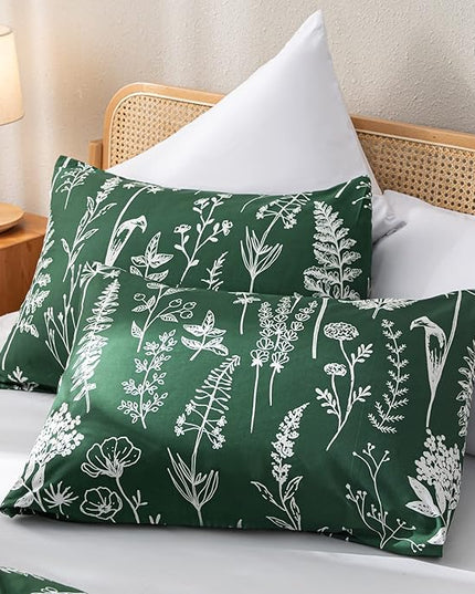 JANZAA King Comforter Set Emerald Comforter Set 3 PCS Bedding Sets Floral Comforter Set Plant Flowers Printed on Fluffy Comforter Set for All Season - LeafyLoom