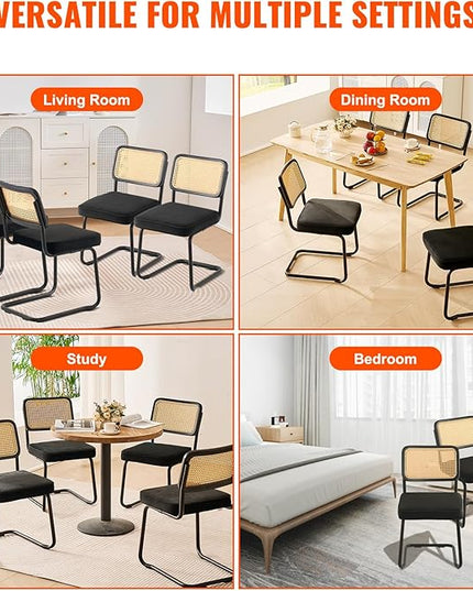 VEVOR Rattan Dining Chairs Set of 4, Mid Century Modern Dining Chair, Upholstered Velvet Accent Chair with Rattan Back, Retro Dining Room Kitchen Chair for Living Room, Bedroom, Office (18.1 Inch) - LeafyLoom